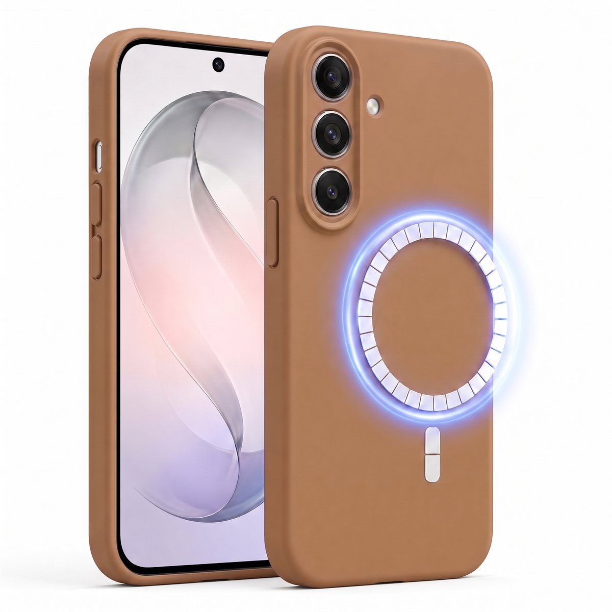 Hoesje geschikt voor Samsung Galaxy S26 Ultra - Hoesje geschikt voor Magsafe - Draadloos opladen - Gehard Glas - Bruin