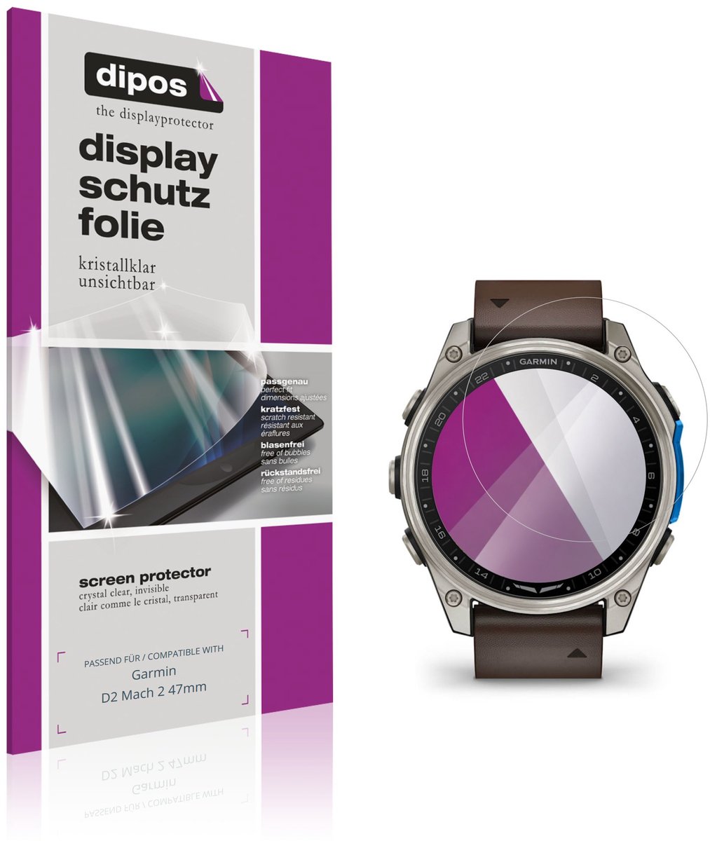 dipos – 6x Beschermfolie geschikt voor Garmin D2 Mach 2 47mm | Krasbestendige & heldere Screenprotector Ultra-Thin