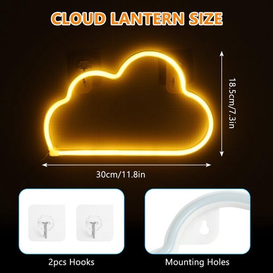 Warm Witte Wolk Neonlamp - Batterij of USB Aangedreven, Perfect voor Kamerdecoratie, Nachtlampje voor Slaapkamer, Bar & Feest — afbeelding 5