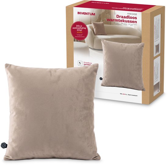 Draadloos warmtekussen van Inventum in taupe, met doos.