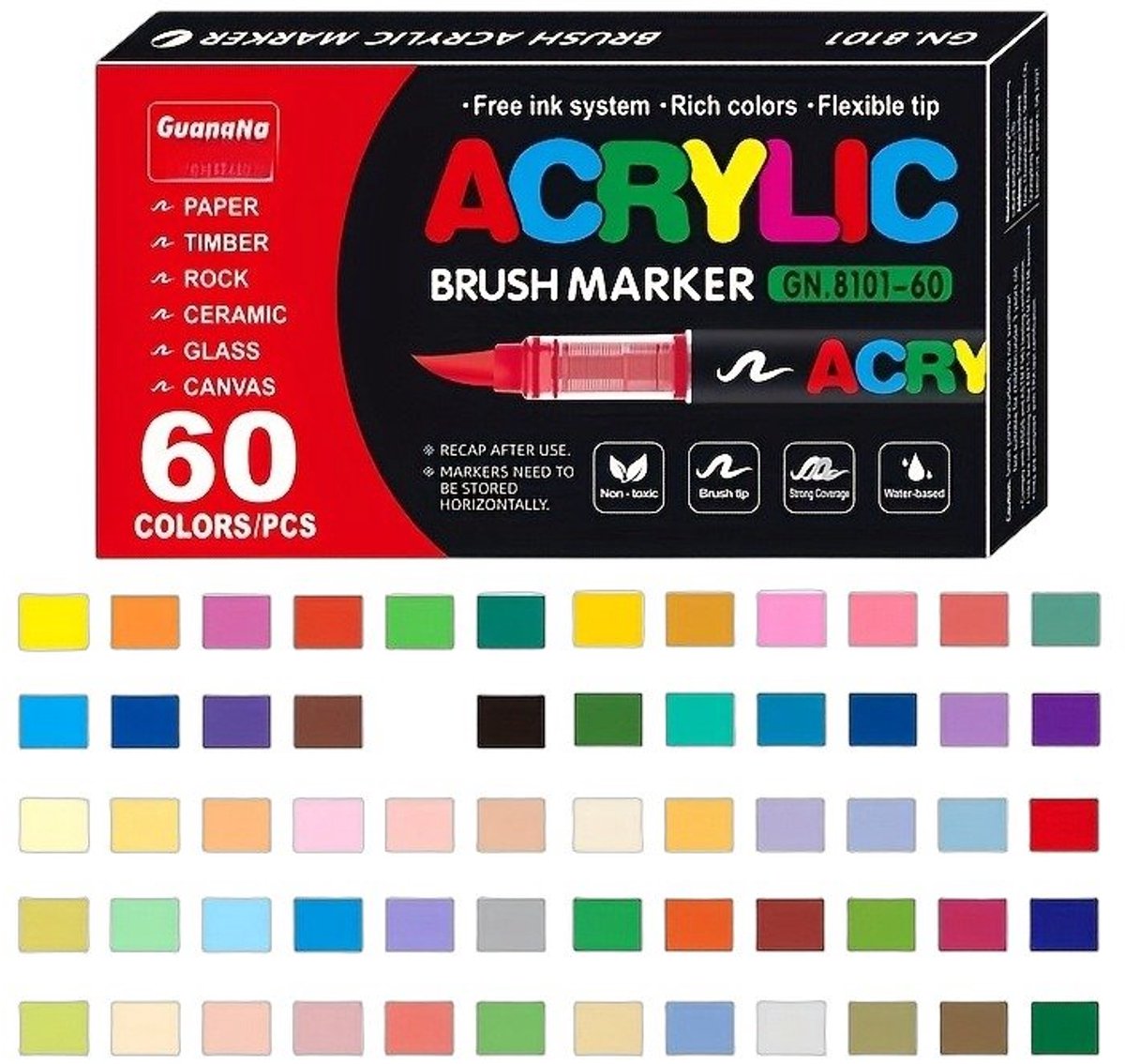 Currero Aquamarkers - Twinmarkers - Brushpennen - Stiften - Markeerstiften Op Waterbasis - Dual Tip - Tekenen En Kleuren - 60 Kleuren