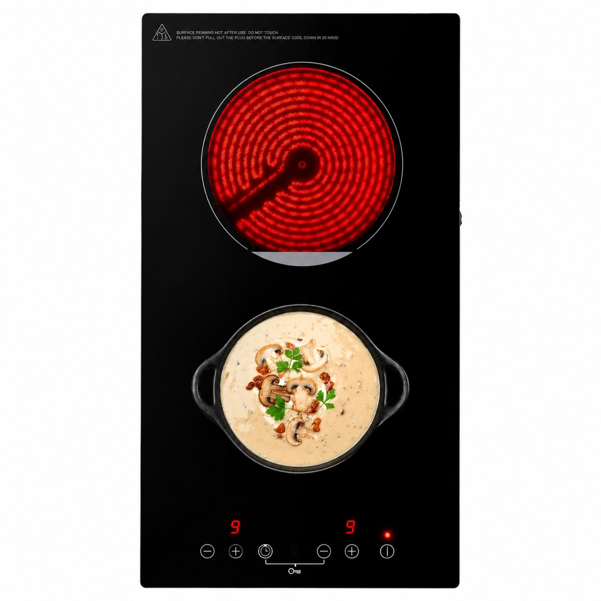 Keramische Kookplaat Inbouw 2 Pits – 3000W – 9 Vermogensstanden – Touchbediening – Timer 90 Min