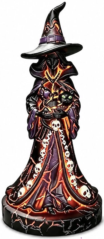 Halloween Decoratie - Heksenbeeldje Met Verlichting - Halloween Heksenlamp - Herfst Decoratie met LED - Creation Licht - Heksenfiguur staand nachtlampje - Feestdecoratie - 22 × 11 cm - Schone Kunsten - Voor Thuis Feestdagen - Cadeau voor Halloween