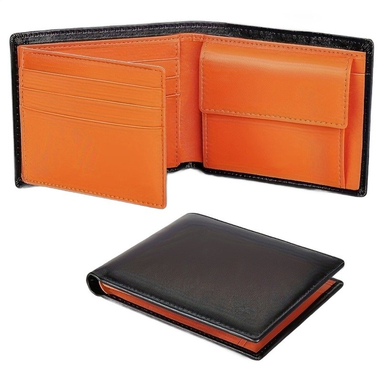 Currero Portomonee - Portemonnee Dames & Heren - RFID Anti Skim - Pasjeshouder - Klein Model - Met Rits - Kunstleer - Oranje