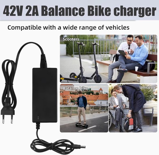 Oplader voor elektrische fietsen - inclusief 6 adapters - universele 42V 2A lader - maximaal vermogen 84W - geschikt voor loopfietsen, driftdriewielers, elektrische scooters, enz. van Merkloos — afbeelding 4