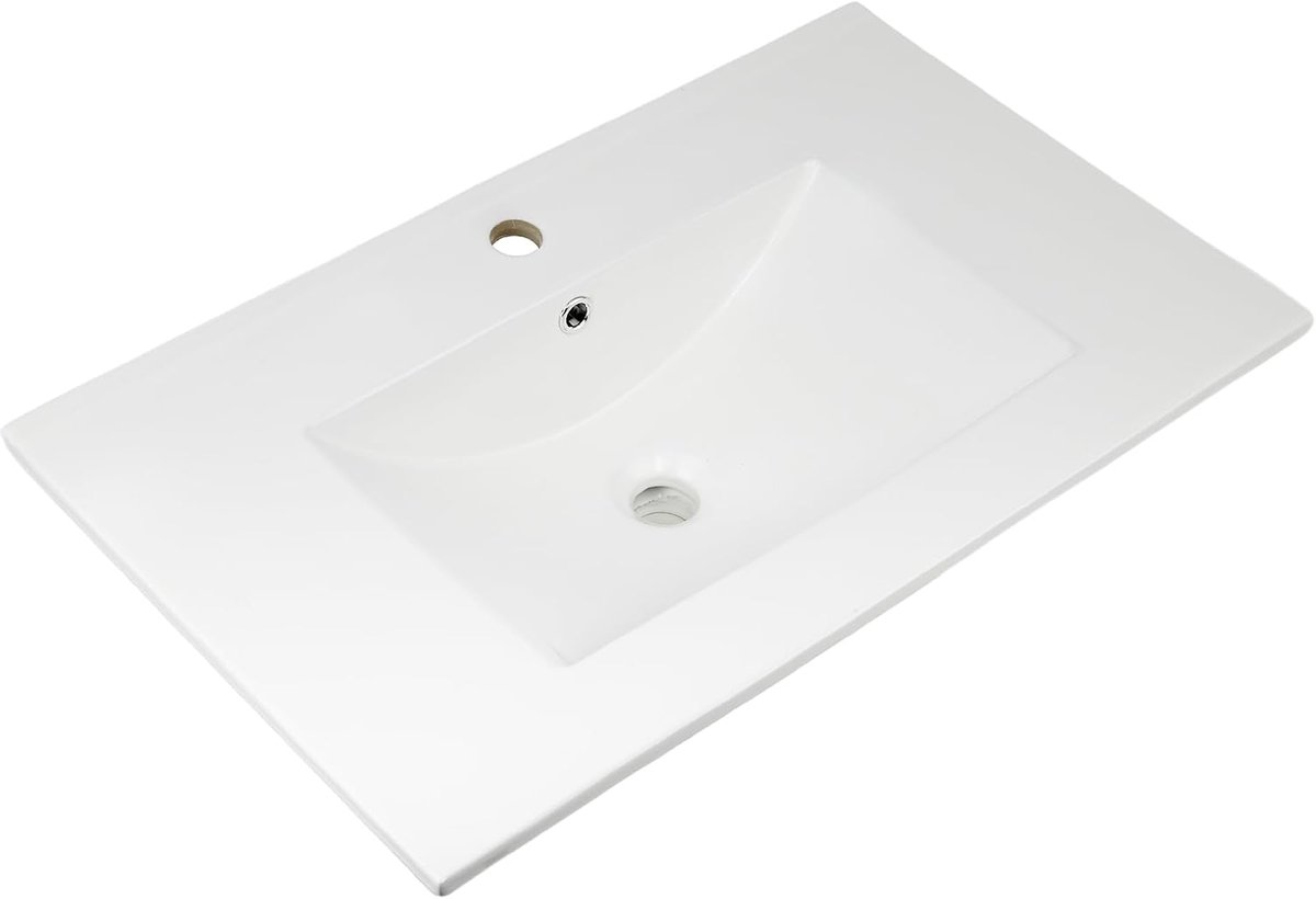 Rechthoekige Inbouw Wastafel - 76 cm (30 Inch) - Keramische Inzet Wasbak met Kraangat & Overloop - Glanzend Wit - Wastafel voor Badkamermeubel