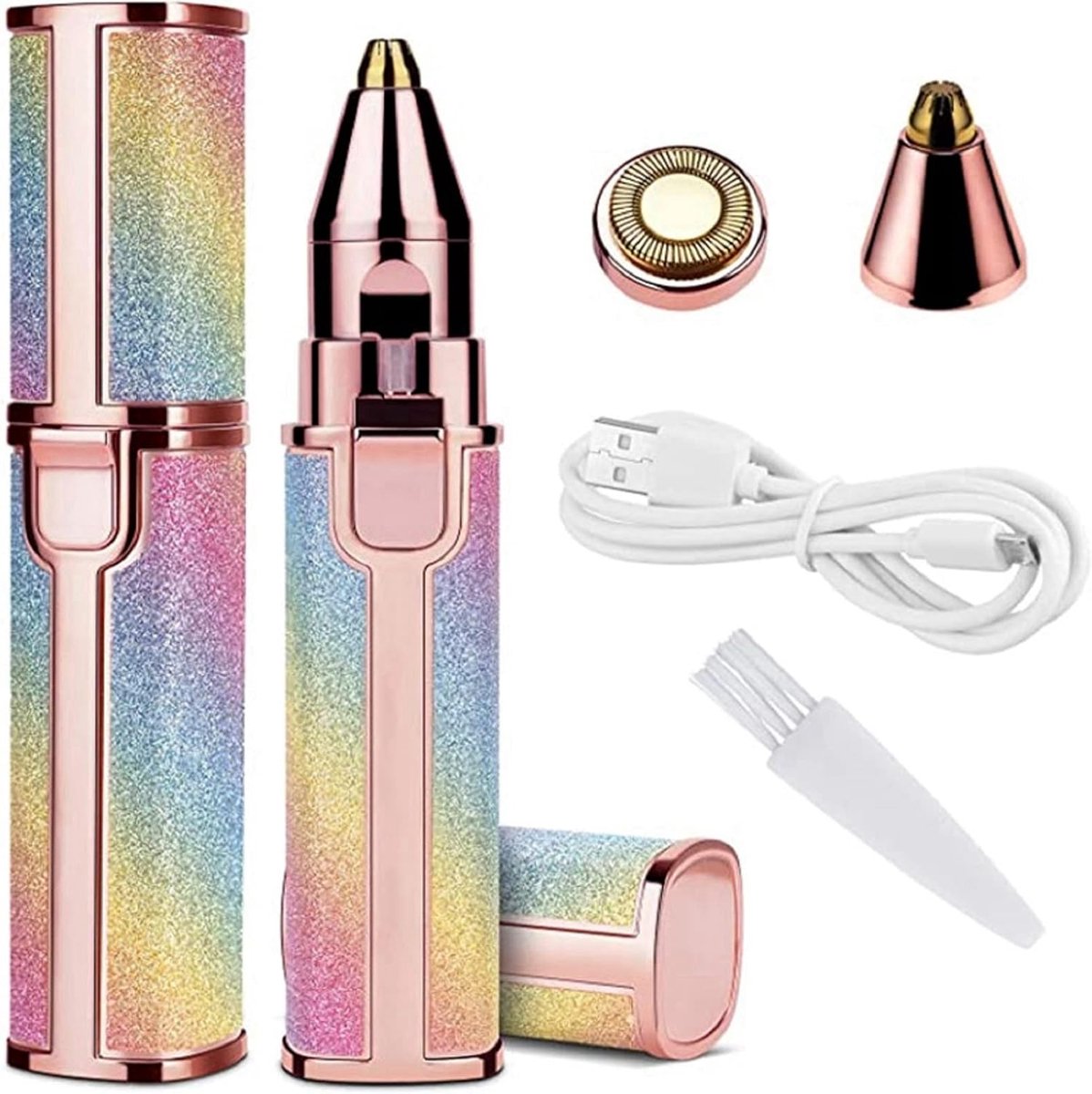 Wenkbrauw Trimmer - 2-in-1 Elektrische Gezichtsonthaarder - Gezichtsontharing Dames - Wenkbrauw Trimmer - voor Vrouwen - Pijnloze Mini Ladyshave - USB Oplaadbaar - Roségoud