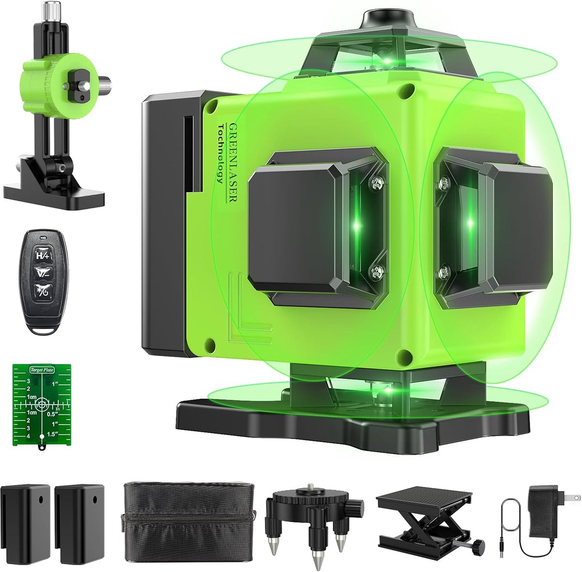 Deze 360° x 4 zelfnivellerende laserwaterpas is geschikt voor bouwplaatsen. Hij beschikt over 16 laserlijnen, een zelfnivellerende en pulsmodus, is geschikt voor gebruik buitenshuis en wordt geleverd met 2 accu's.