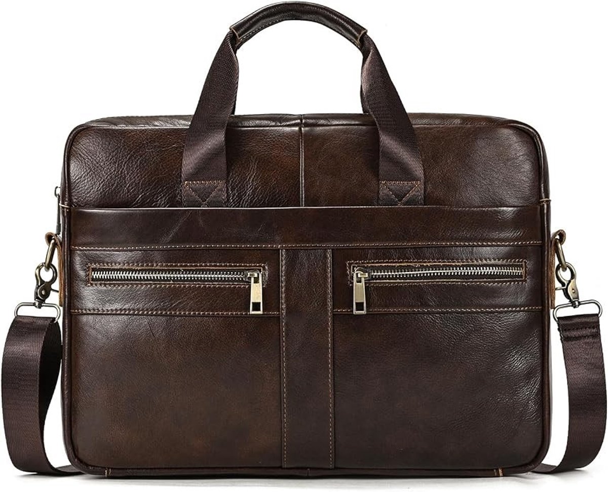 PolkaHome Heren 15,6 inch Messenger Aktetas Grote Capaciteit Volledig Leer Laptoptas Zakelijke Kantoor Schouderhandtas