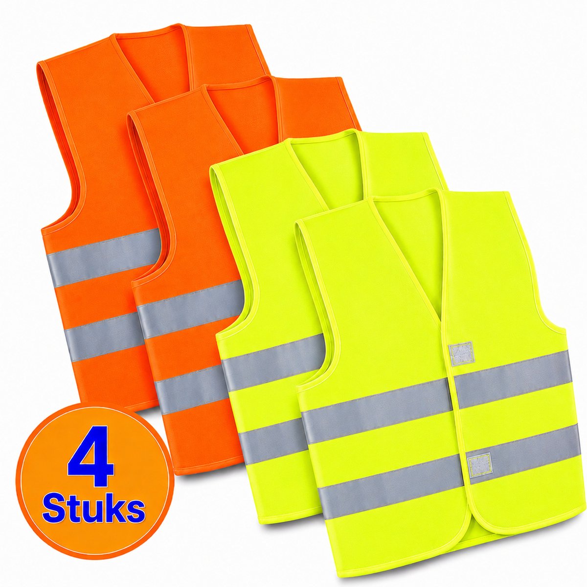 Veiligheidshesje 4 Stuks (2x Geel 2x Oranje) - Litalife - Reflectievest Volwassenen & Kinderen - One Size