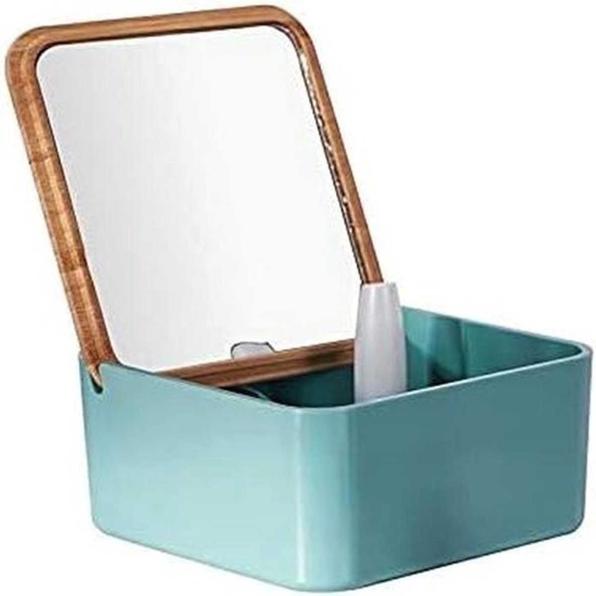 Cosmetica Opbergdoos - Make-up Organizer - Bureau Organiseren - Met Deksel en Spiegel - 13.7 x 13.7 x 18 cm
