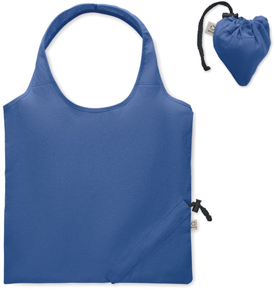 Opvouwbare boodschappentas van gerecycled pre-consumer katoen (70% gerecycled katoen en 30% RPET). 140gr/m² Royal Blue