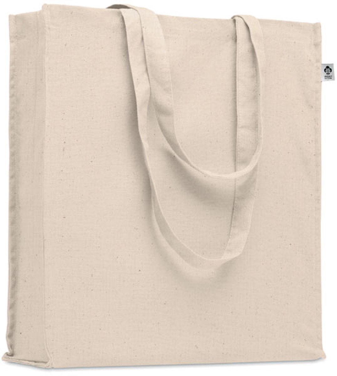 2 stuks Boodschappentas van organisch katoen met lange hengsels en zijvouw. 220 gr/m². Beige