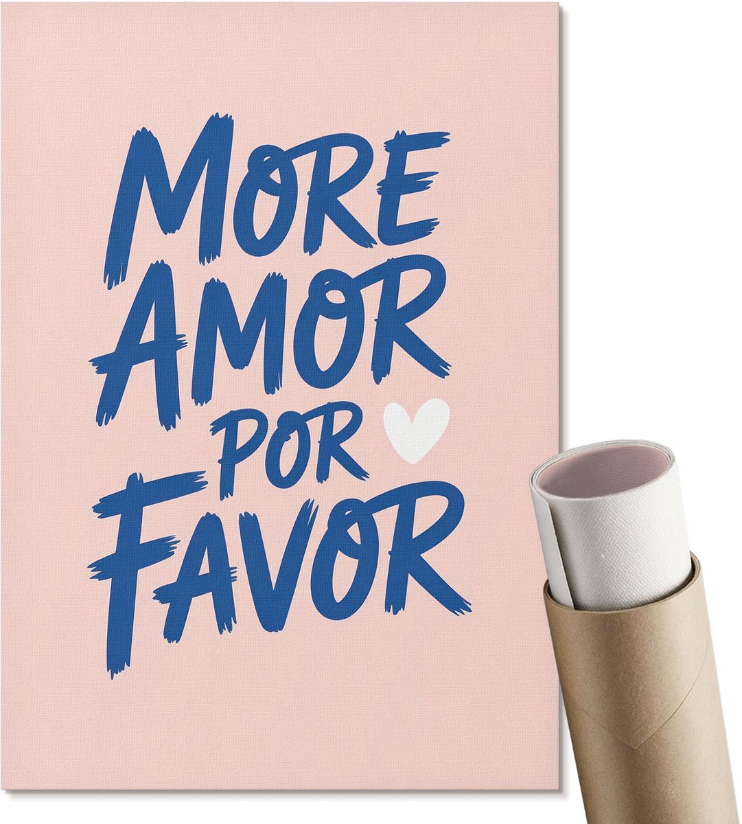 Coloray Polycanvas Wandposter - More Amor Por Favor, Typografie - A4 - Roze Wanddecoratie - Rechthoek - Wandkunstwerk - Woonkamer, Slaapkamer, Kantoor - Modern