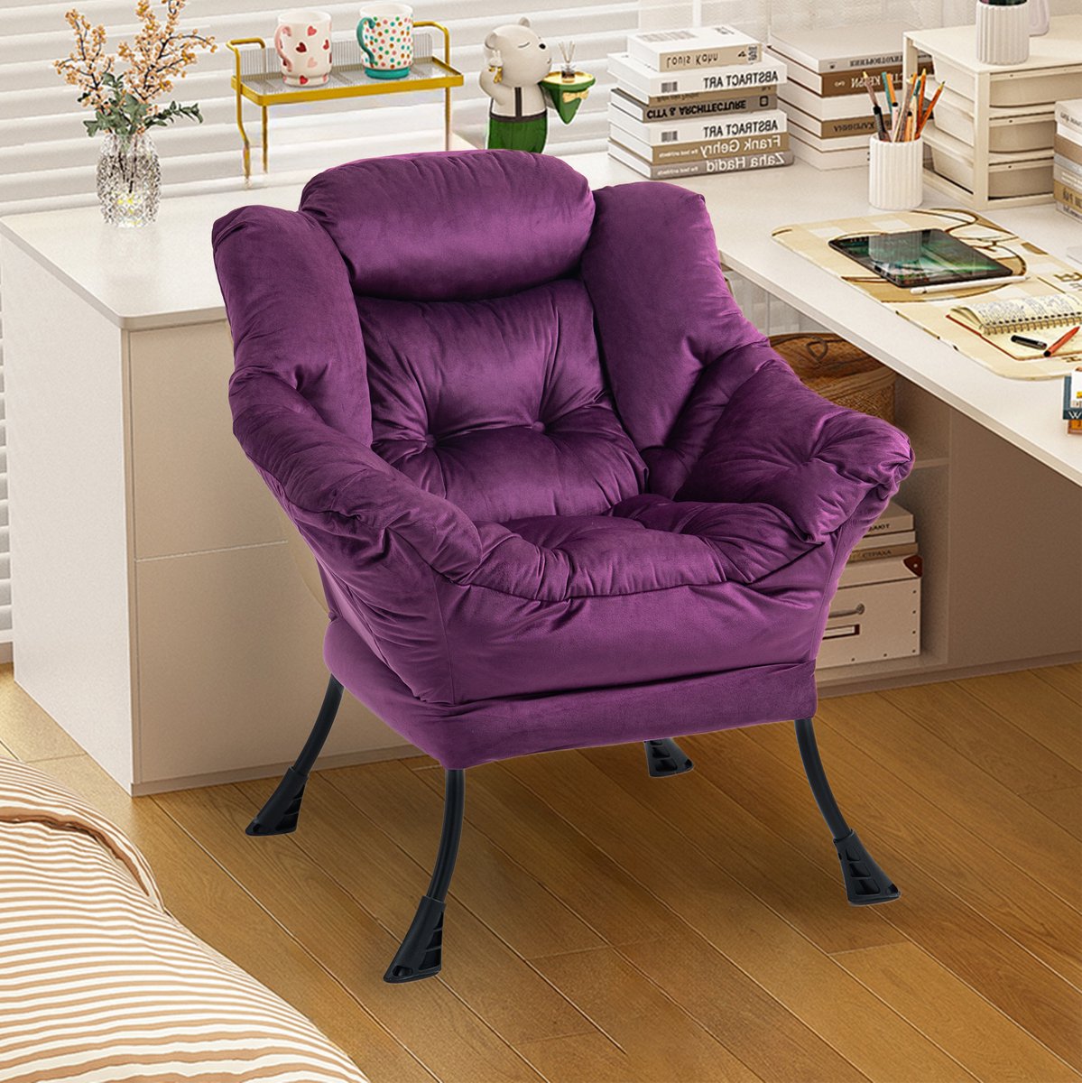 MODFU-Fauteuil-Relaxstoel-Metalen Frame-Armleuningen-Paars