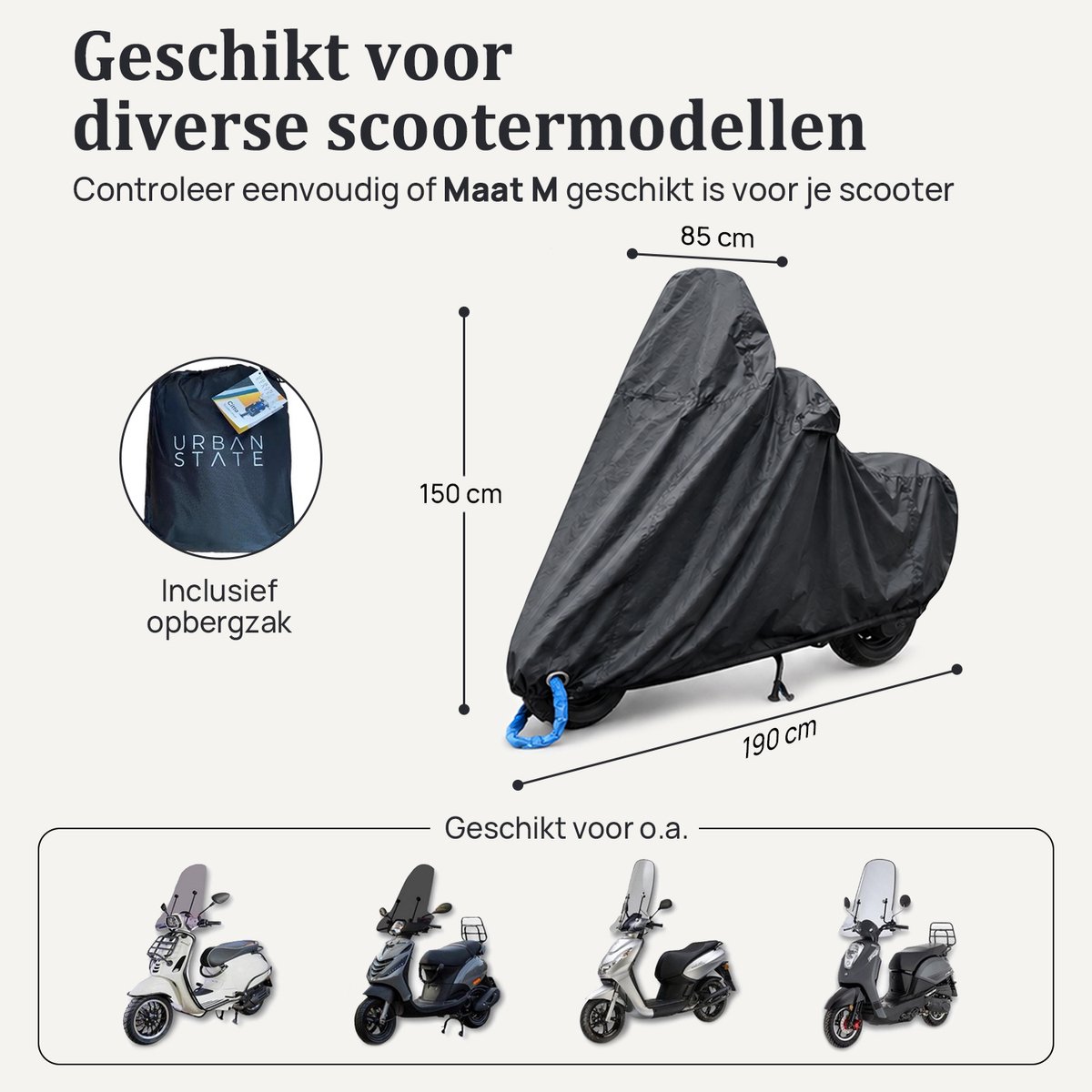 Scooterhoes met windscherm - maat M - waterdicht - scooter hoes - voor Vespa, Fiddle, Peugeot, Piaggio – foto 3