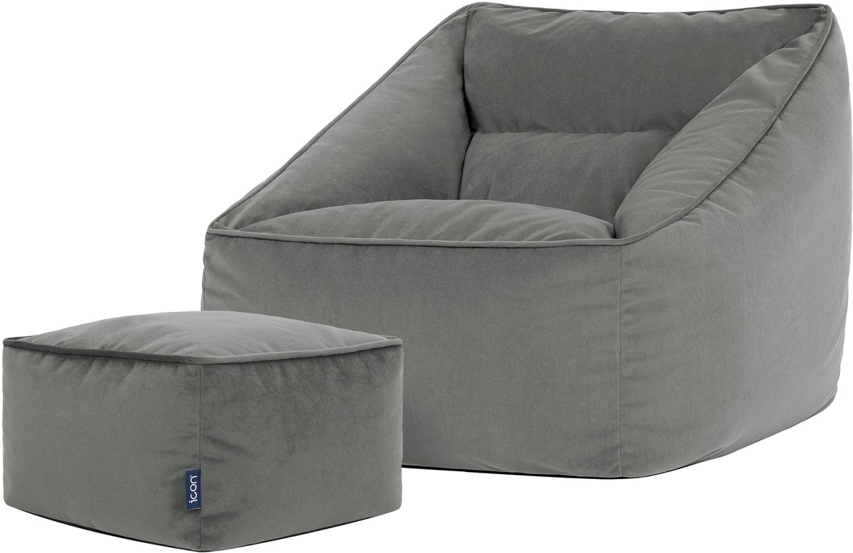 icon - Natalia XL Zitzak Fauteuil met Poef - Fluweel - Houtskool