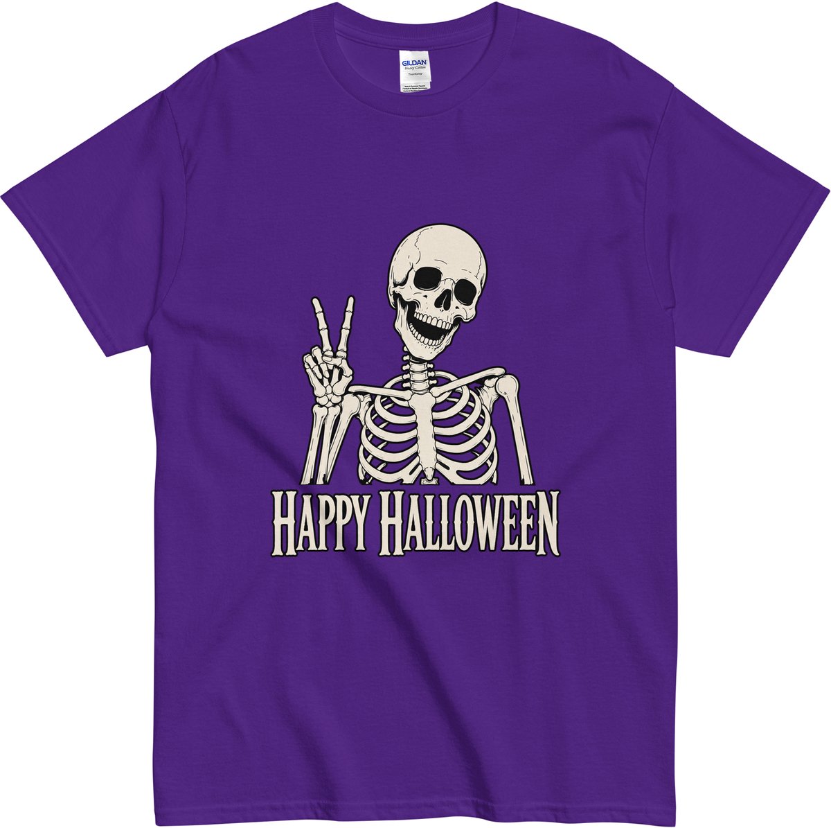 Happy Halloween Tshirt voor Mannen en Vrouwen - Skelet met Peace Teken - Paars - S