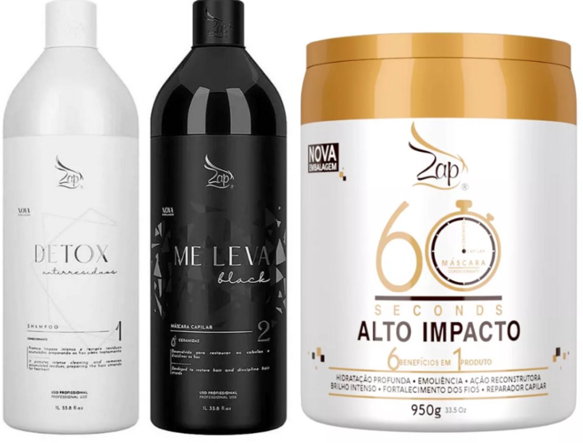 Kit Braziliaans Progressiva ZAP keratine behandeling (All Time) Me Leva + Máscara 60 Seconds 950g