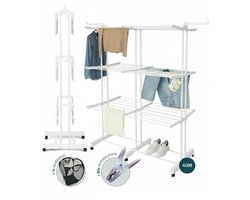 BAUER & MEYER® - Droogtoren met wieltjes XL - 40 Meter drooglengte - Incl. 20 wasknijpers + 1x wasmand - Wastoren inklapbaar - 170 x 134 x 65 cm - Wit