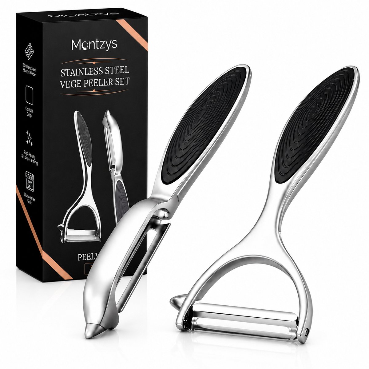 Montzys® Dunschiller Set 2 Stuks - RVS Aardappelschiller voor Aardappel, Fruit & Groente - Aardappelmesje & Keukengereedschap