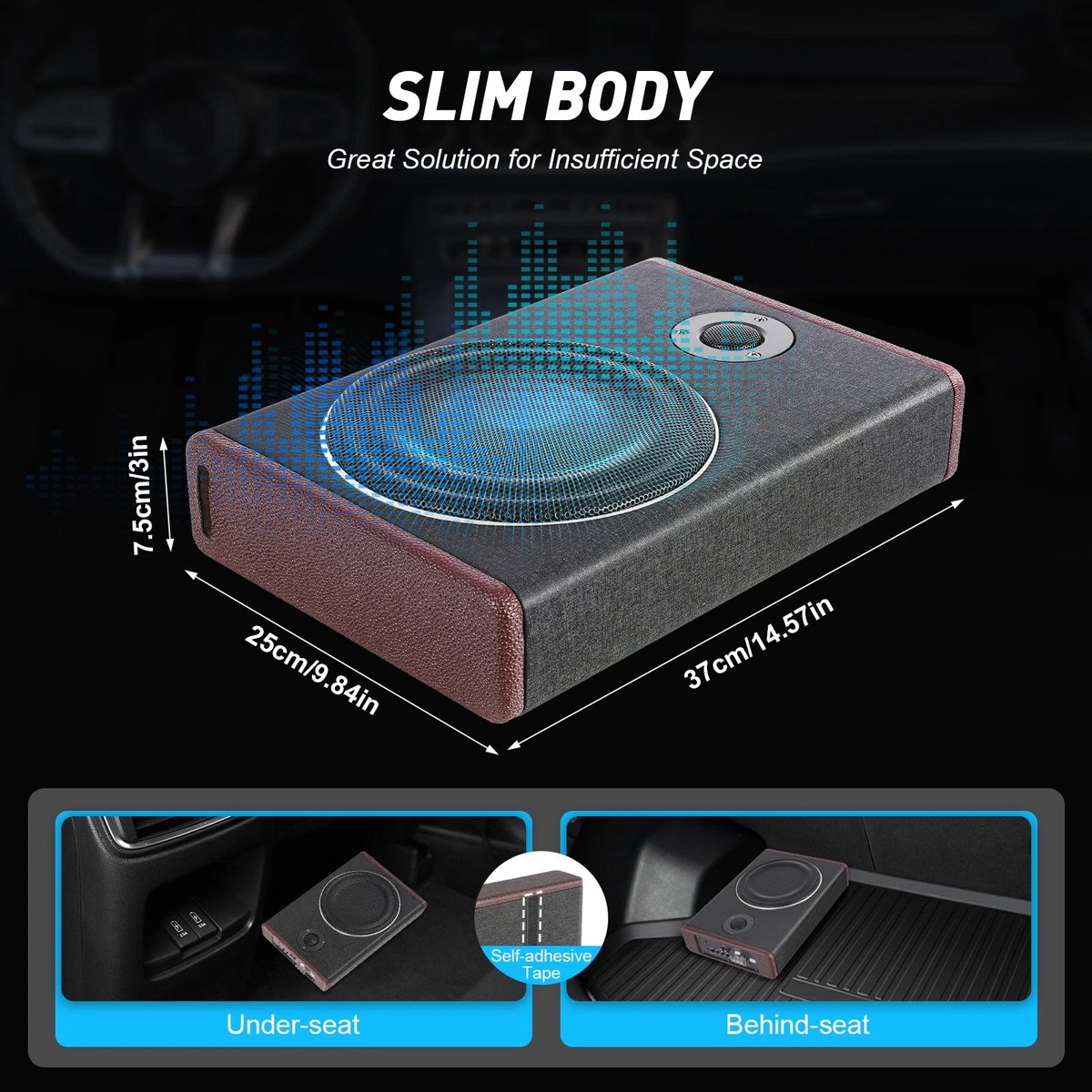 Seth Select Auto Subwoofer - 8 Inch – Ultra Dunne Actieve Underseat Subwoofer – Ingebouwde Versterker – 600W - 12V Auto Luidspreker – foto 2