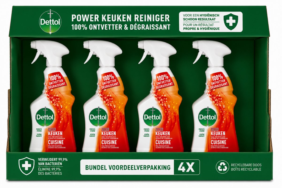Dettol Allesreiniger Spray Power & Fresh - Keuken - 500ml x4