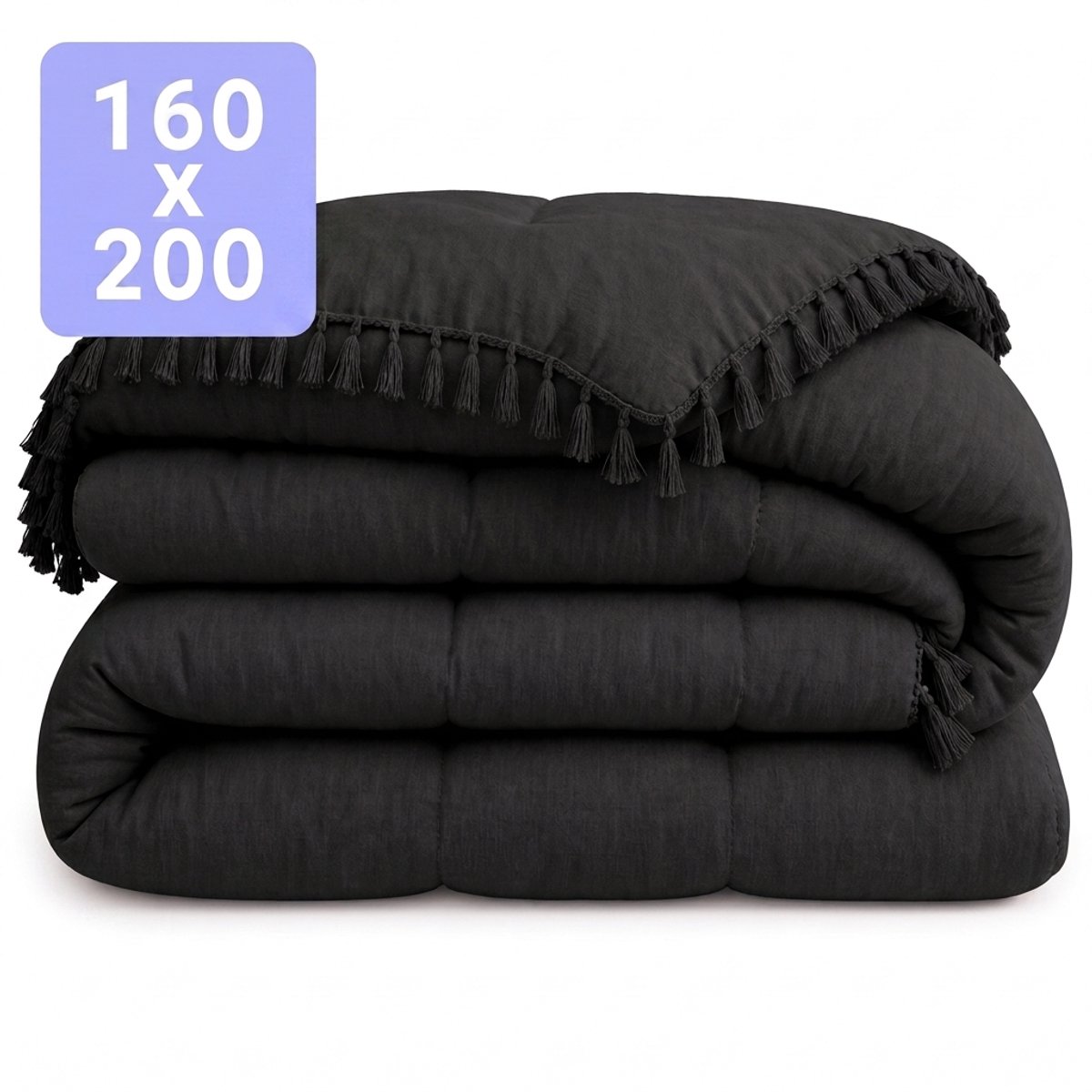 HappyBed Dekbed zonder overtrek 160x200 - Wasbaar Dekbed - Bedrukt dekbed zonder hoes - Hoesloos Dekbed - Twijfelaar dekbed - Black