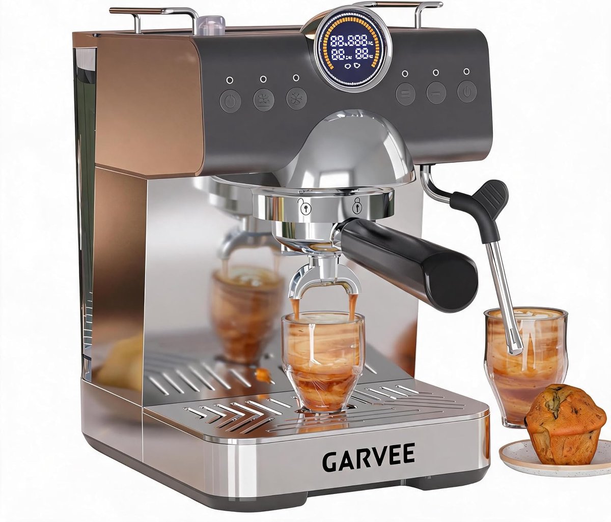 Espressomachine met Stoompijp - 20x27x31cm - Compacte Koffiemachine - Plastic Behuizing - Thermoblock - Melkopschuimer - 1.5L Watertank - Voor Espresso En Latte - Zilver