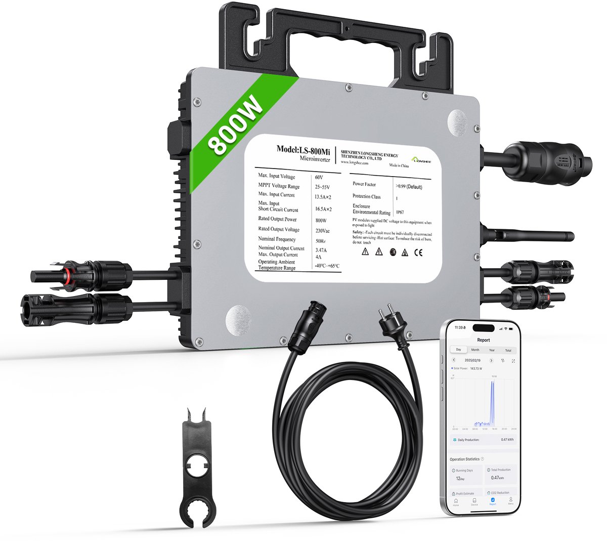 Micro-omvormer 800W-LS-800Mi - Omvormer Zonnepaneel - IP67 - APP - Zonnepanelen met Stekker - Zonnepanelen accessoires