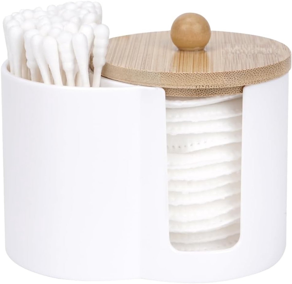 Katoenen Pads en Q-tips Houder - Kleine Plastic Dispenser met Deksel voor Organisatie en Opslag