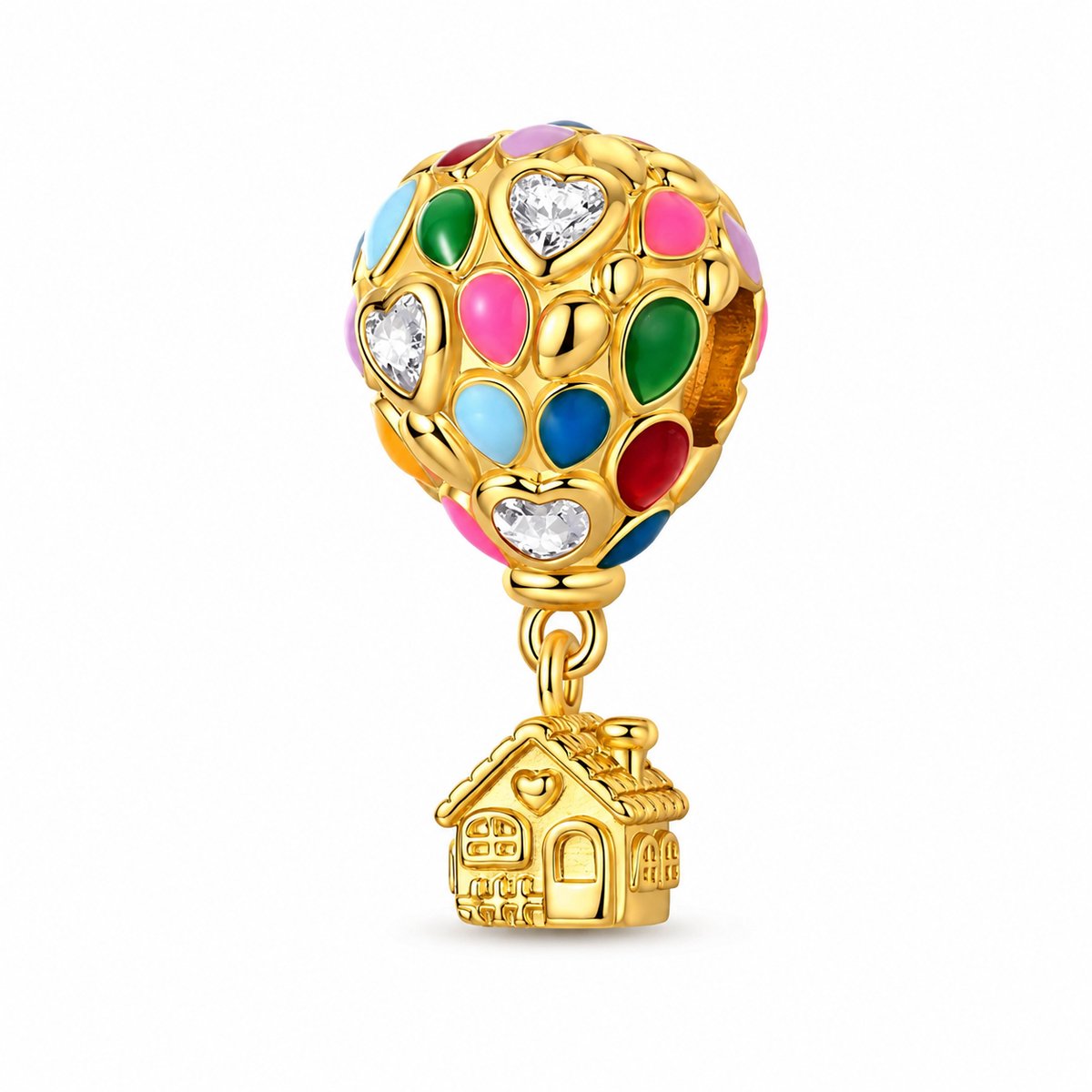 Matthew Studio® | Bedel | Past op populaire bedelarmbanden (standaard - 3mm) | Luchtballon & Huis Bedel | Hangbedel Charm | 925 sterling zilver | Transparante zirkonia | Armband Kraal | Cadeau | Sinterklaas kado | Kerstcadeau | Verjaardagsgeschenk