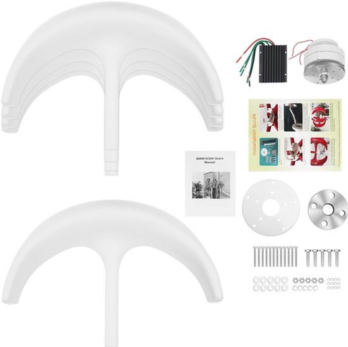 Windgenerator - 600 W 12 V - Windturbine Generator - 5 Bladen - Wit - Elektromagnetisch - Lantaarnvorm