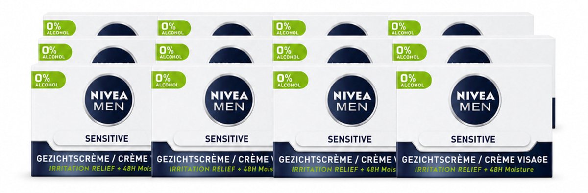 12 x NIVEA MEN - Sensitive - Dagcrème Gezicht - 50 ml - Voordeelverpakking - 12 stuks
