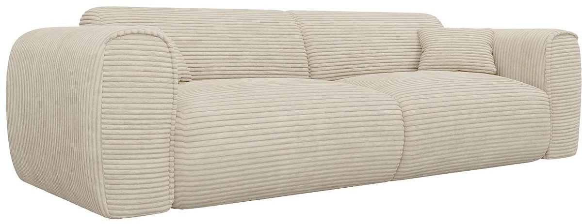 Vente-unique Vierzitsslaapbank express in beige ribfluweel - Slaapoppervlak 160 cm - Matras 20 cm traagschuim POGNIA