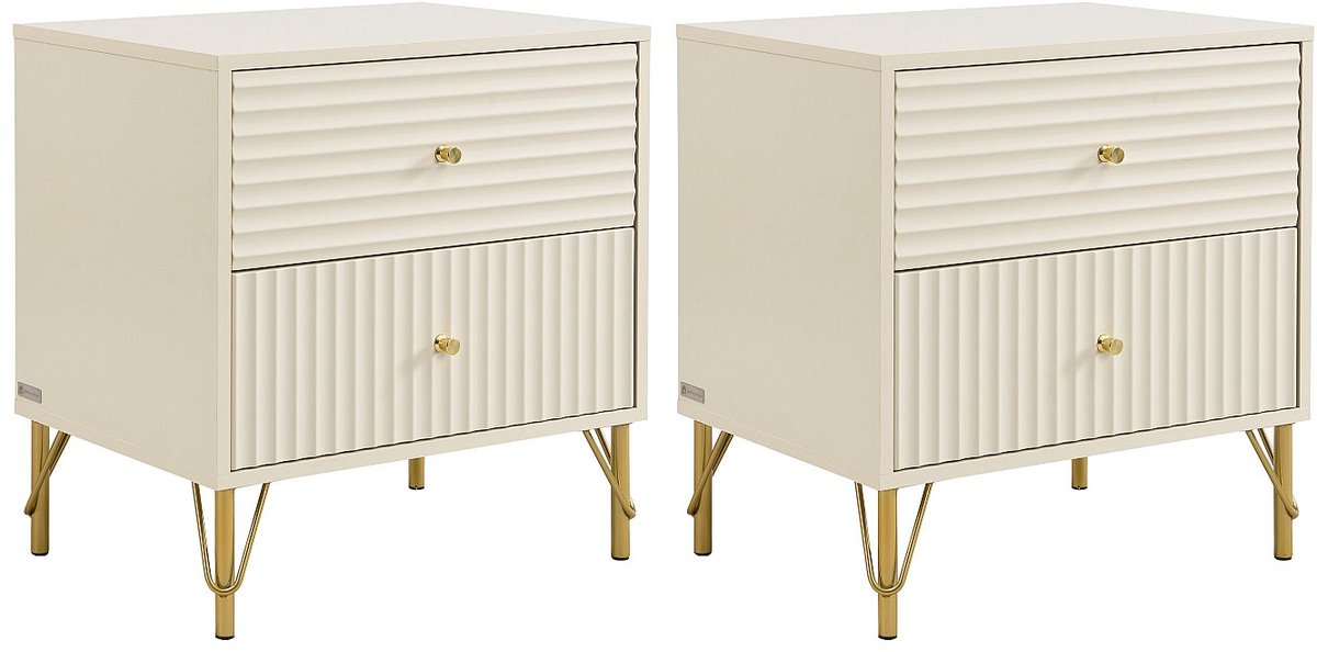 Vente-unique Set van 2 nachtkastjes 2 lades - Beige - LOUREO