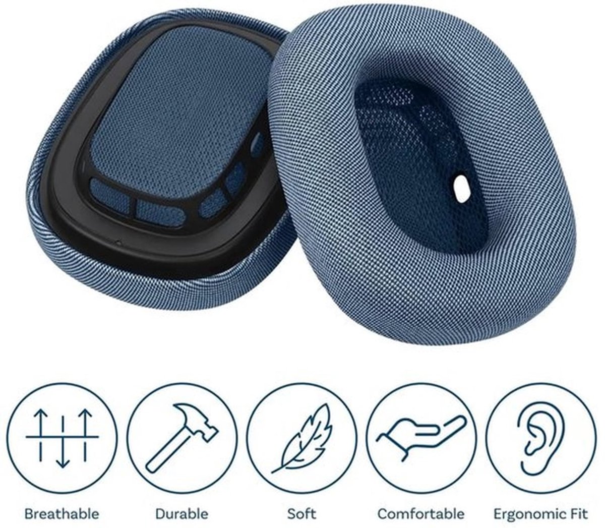 Geschikt voor AirPods Max koptelefoon vervangende oorkussens, geschikt voor Apple vervangende oorkappen, koptelefoonovertrekken, hoofdbanden van schuim, oorkussens, set van 2 - blauw