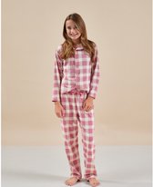 Little Label - klassieke meisjes pyjama grote roze ruit 6Y/110-116 - Zachte BIO Katoen