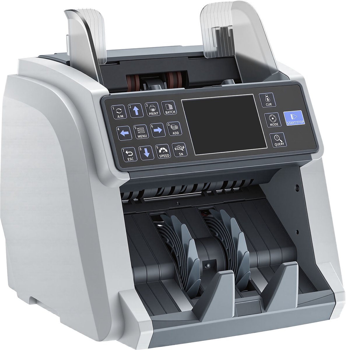 Geldtelmachine met Detectie van Vals Geld (UV/MG/IR/DD/DBL/HLF/CHN), Led-Display, Waardetelling, Geschikt voor Meerdere Valuta en Gemengde Bankbiljetten, tot 1500 Biljetten per minuut