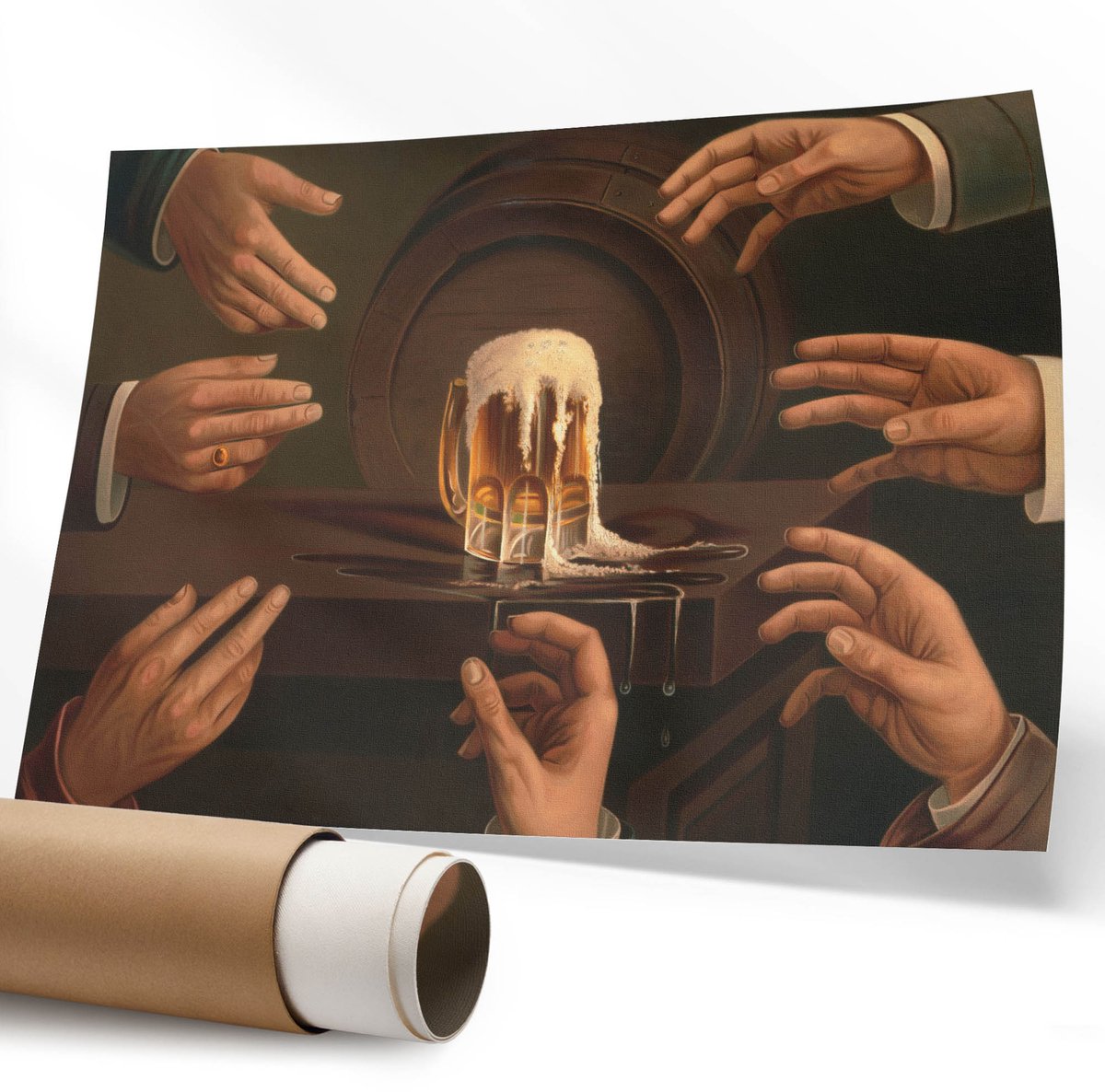 Coloray Polycanvas Wandposter – Zeven Mannenhanden, Bruin – 594 x 840 mm – Blauw Decoratie – Rechthoek – Decoratieve Wandposter – Kantoor – Klassiek