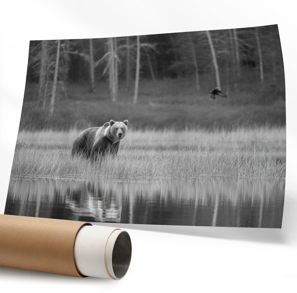 Coloray Polycanvas Wandposter – Boslandschap, Zwart-Wit – 594 x 840 mm – Grijs Decoratie – Rechthoek – Wandkunst – Kantoor – Industrieel