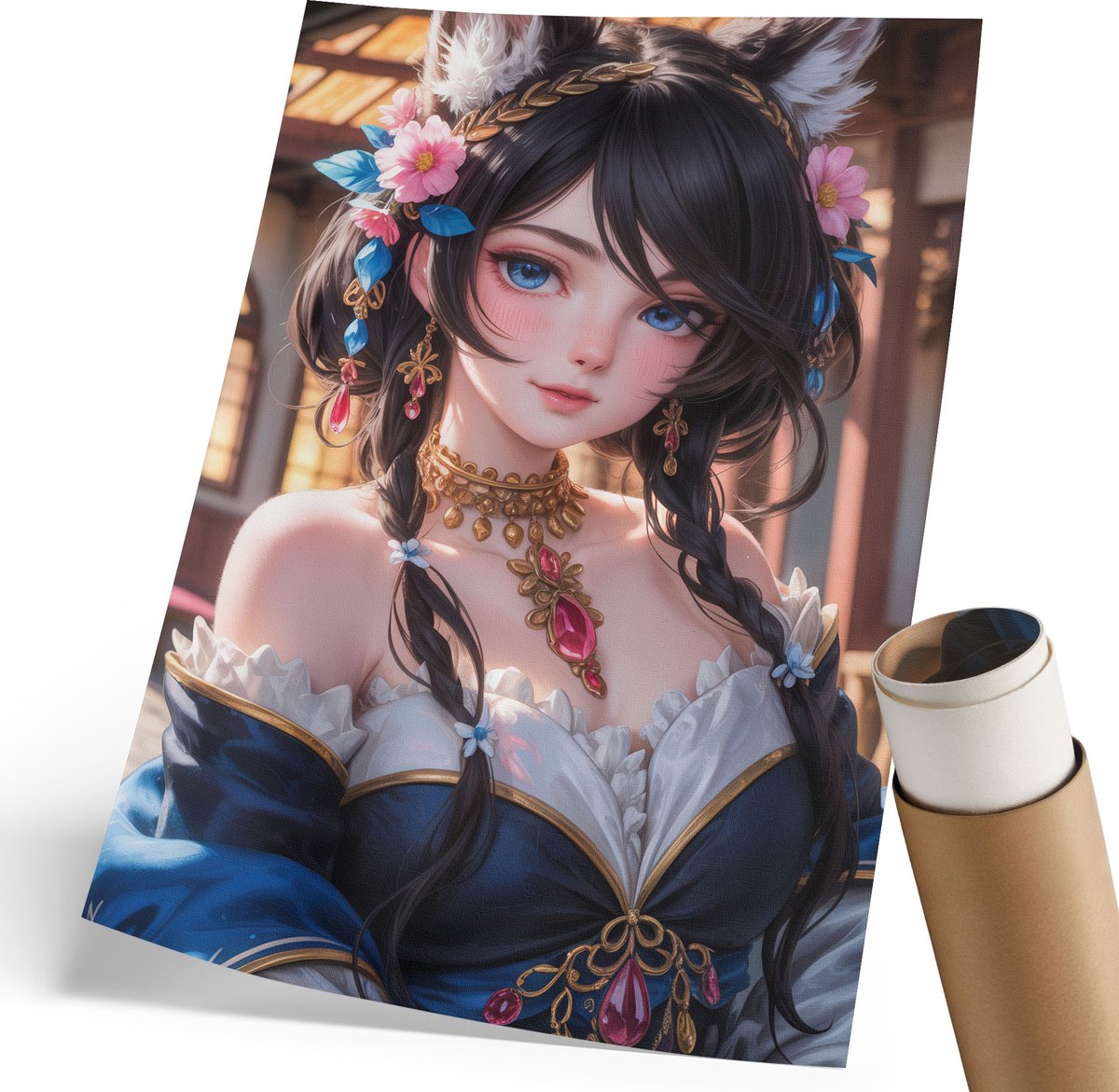 Coloray Polycanvas Poster - Sprookjesillustratie, Illustratie - 210 x 297 mm - Blauw Wanddecoratie - Rechthoek - Decoratieve poster - Woonkamer, Slaapkamer, Kantoor - Anime/manga