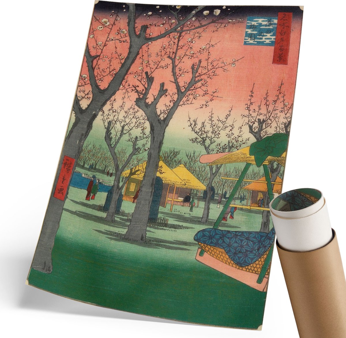 Coloray Polycanvas Wandposter - Pruimentuin, Schilderen - 210 x 297 mm - Roze Wanddecoratie - Rechthoek - Interieurdecoratie - Woonkamer, Slaapkamer, Kantoor - Klassiek