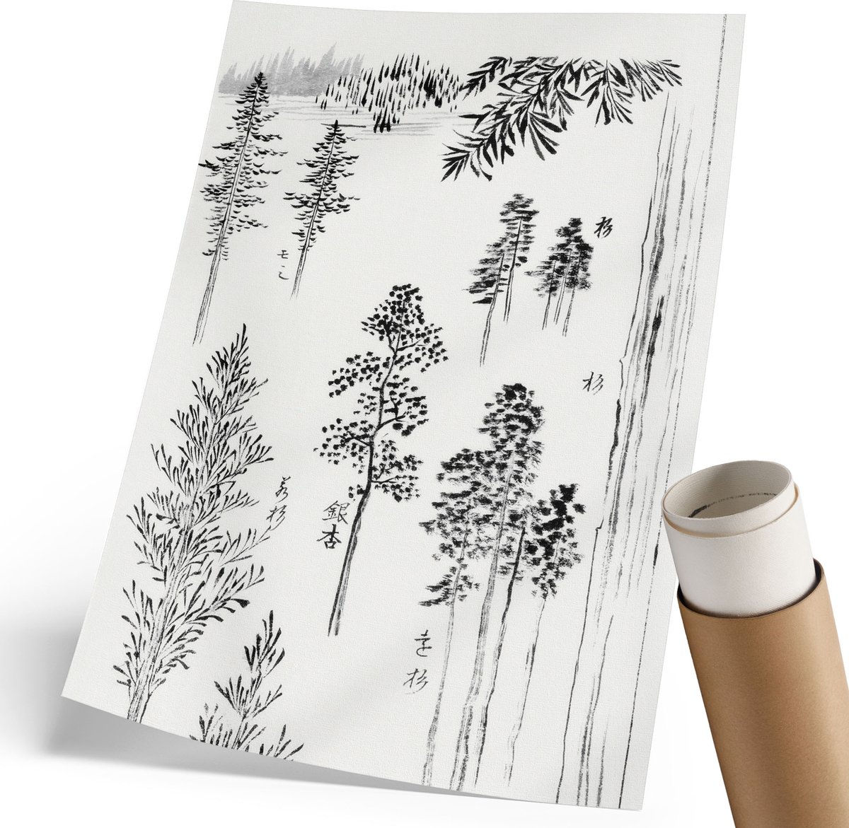 Coloray Polycanvas Wandposter - Dennenbomen, Schilderen - 210 x 297 mm - Wit Poster - Rechthoek - Interieurdecoratie - Woonkamer, Slaapkamer, Kantoor - Klassiek