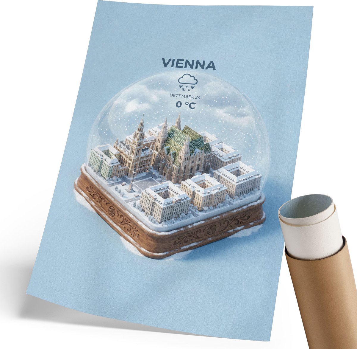 Coloray Polycanvas Wandposter - Sneeuwbol Wenen, Illustratie - 210 x 297 mm - Blauw Decoratie - Rechthoek - Interieurdecoratie - Woonkamer, Slaapkamer, Kantoor - Modern