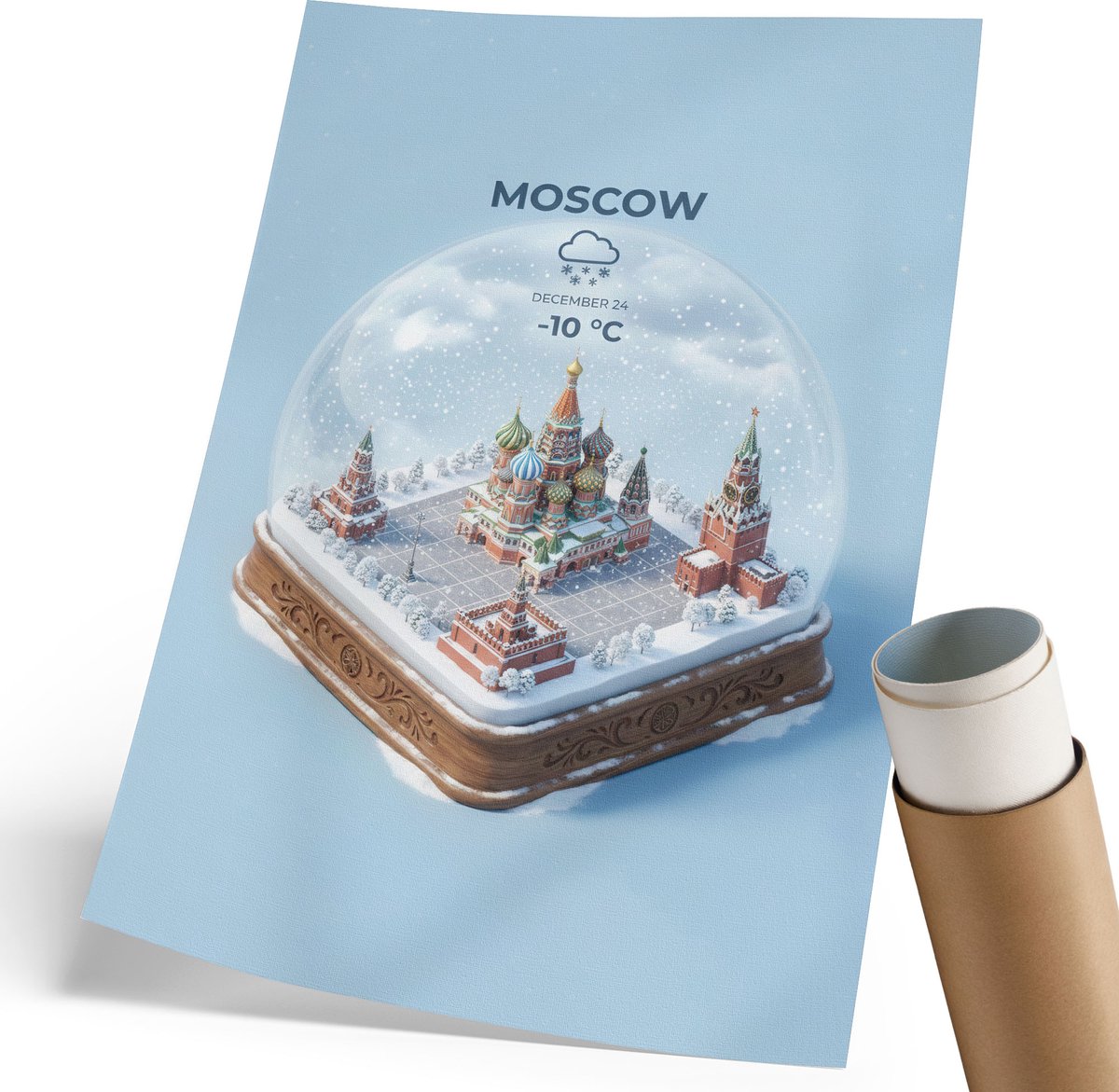 Coloray Polycanvas Wandposter - Sneeuwbol Moskou, Illustratie - 210 x 297 mm - Blauw Poster - Rechthoek - Muurkunst - Woonkamer, Slaapkamer, Kantoor - Modern