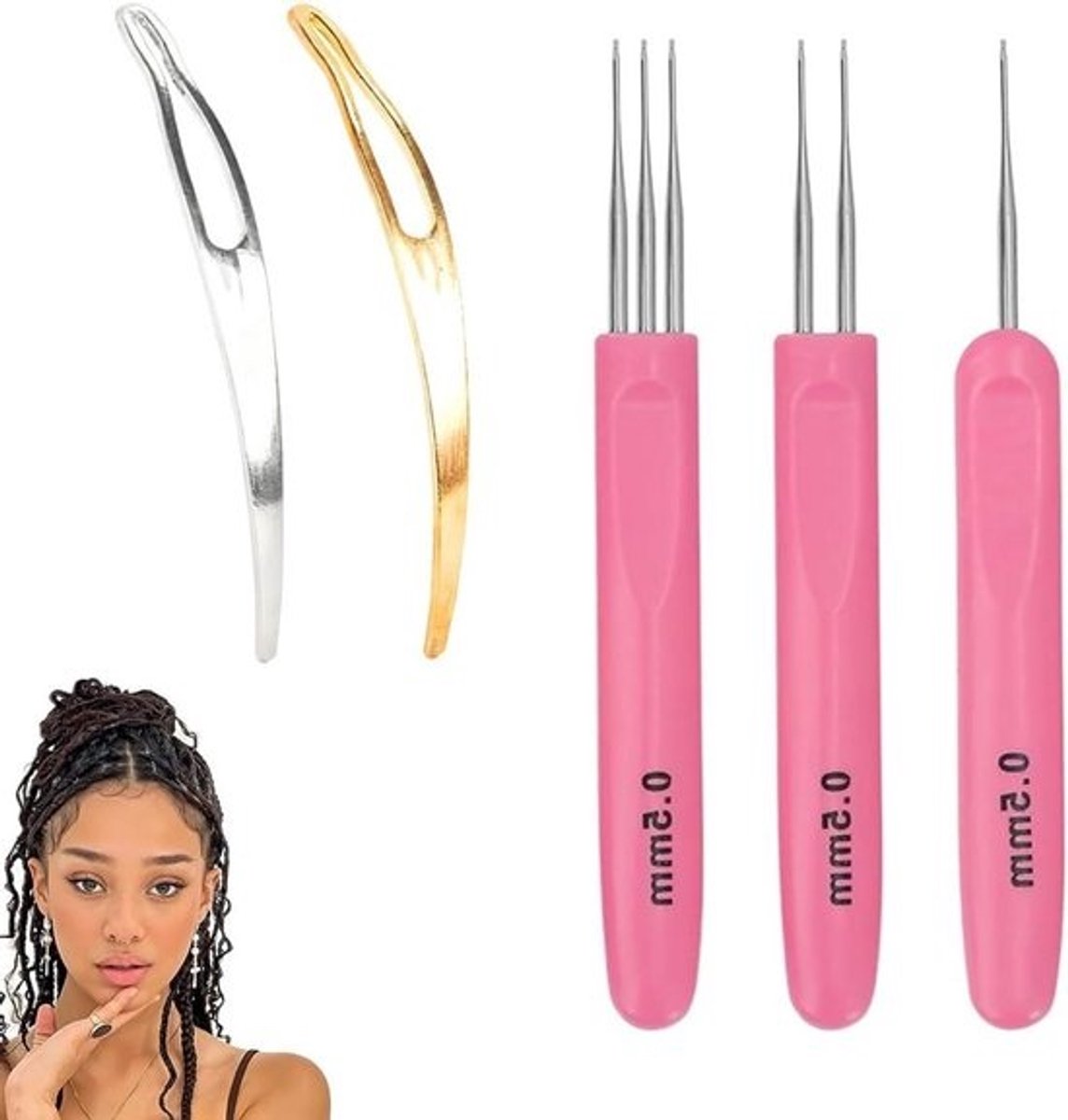 Dreadlock Haaknaalden - Vlechtgereedschap Haar - Haar Stylen - Ergonomische Handgreep - 0.5 mm - Roze