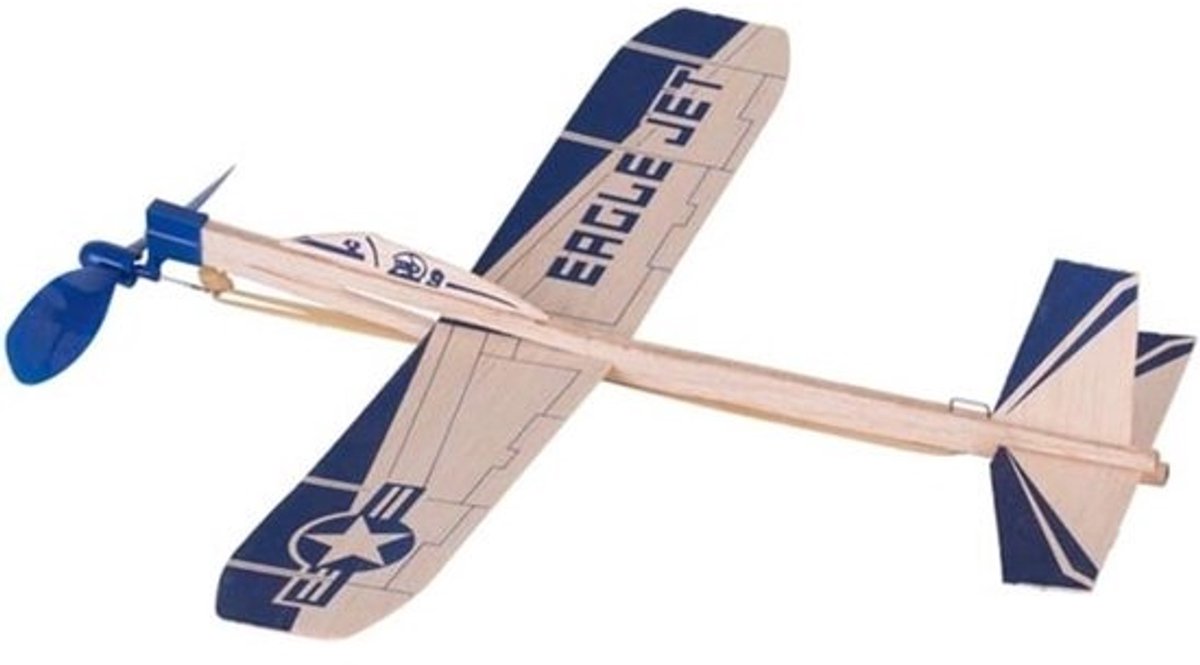 Houten Zweefvliegtuig - Speelgoed Vliegtuig - Buiten Spelen - Elastiek Mechanisme - 32.5 cm Lengte