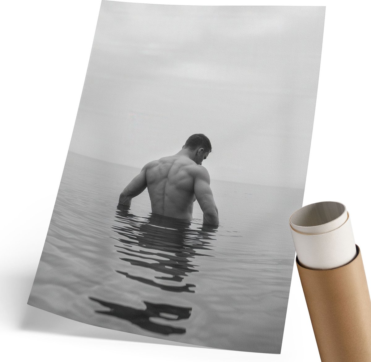 Coloray Polycanvas Wandposter - Man In Het Meer, Fotografie - 210 x 297 mm - Grijs Decoratie - Rechthoek - Canvasposter - Woonkamer, Slaapkamer, Kantoor - Klassiek