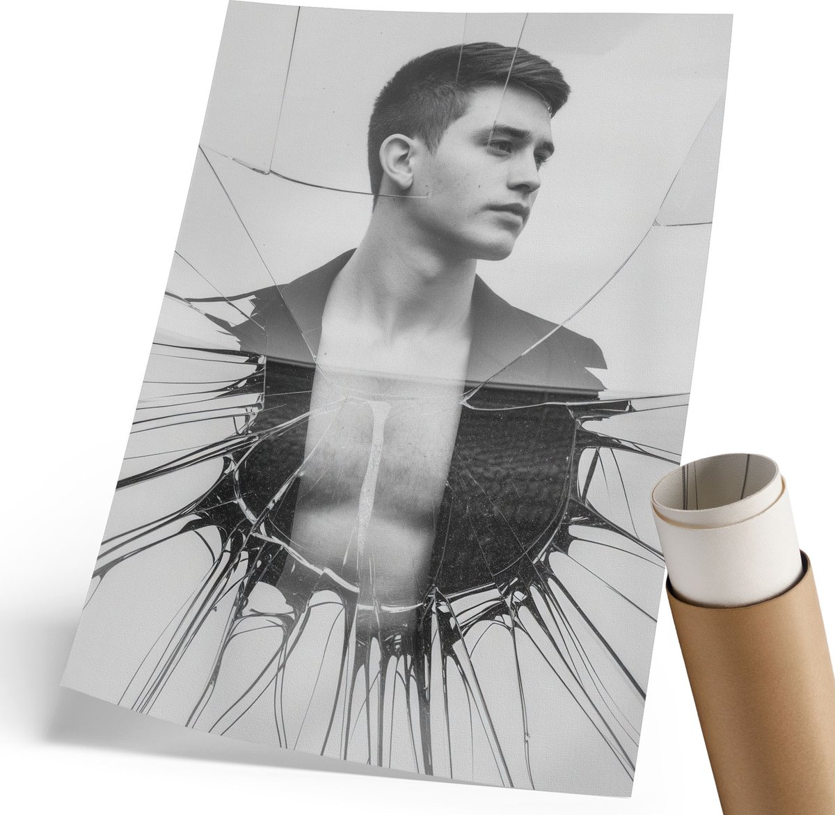 Coloray Polycanvas Wandposter - Zwart-Wit Portret, Illustratie - 210 x 297 mm - Zwart-wit Patroon - Rechthoek - Muurkunst - Woonkamer, Slaapkamer, Kantoor - Modern